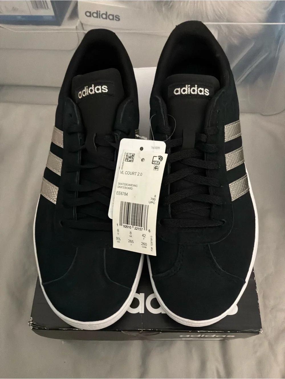 Adidas VL Court 2.0 Suede Sneakers Silver/Black Men's Size 9.5 US (42 EU) NWT